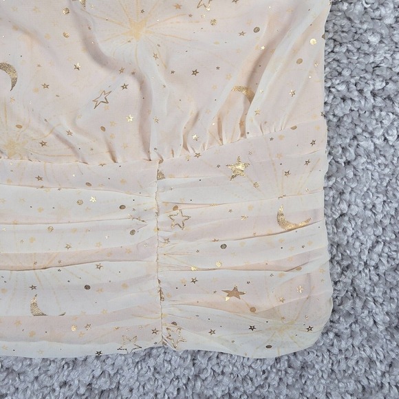 Torrid Shirt Womens Large Cream Chiffon One Shoulder Crop Top Star Moon Clusters - Picture 3 of 15